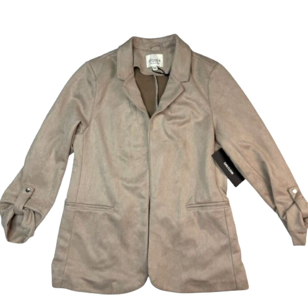 Stoosh Faux Suede Blazer Jacket Beige Taupe Open Front Size XL NWT